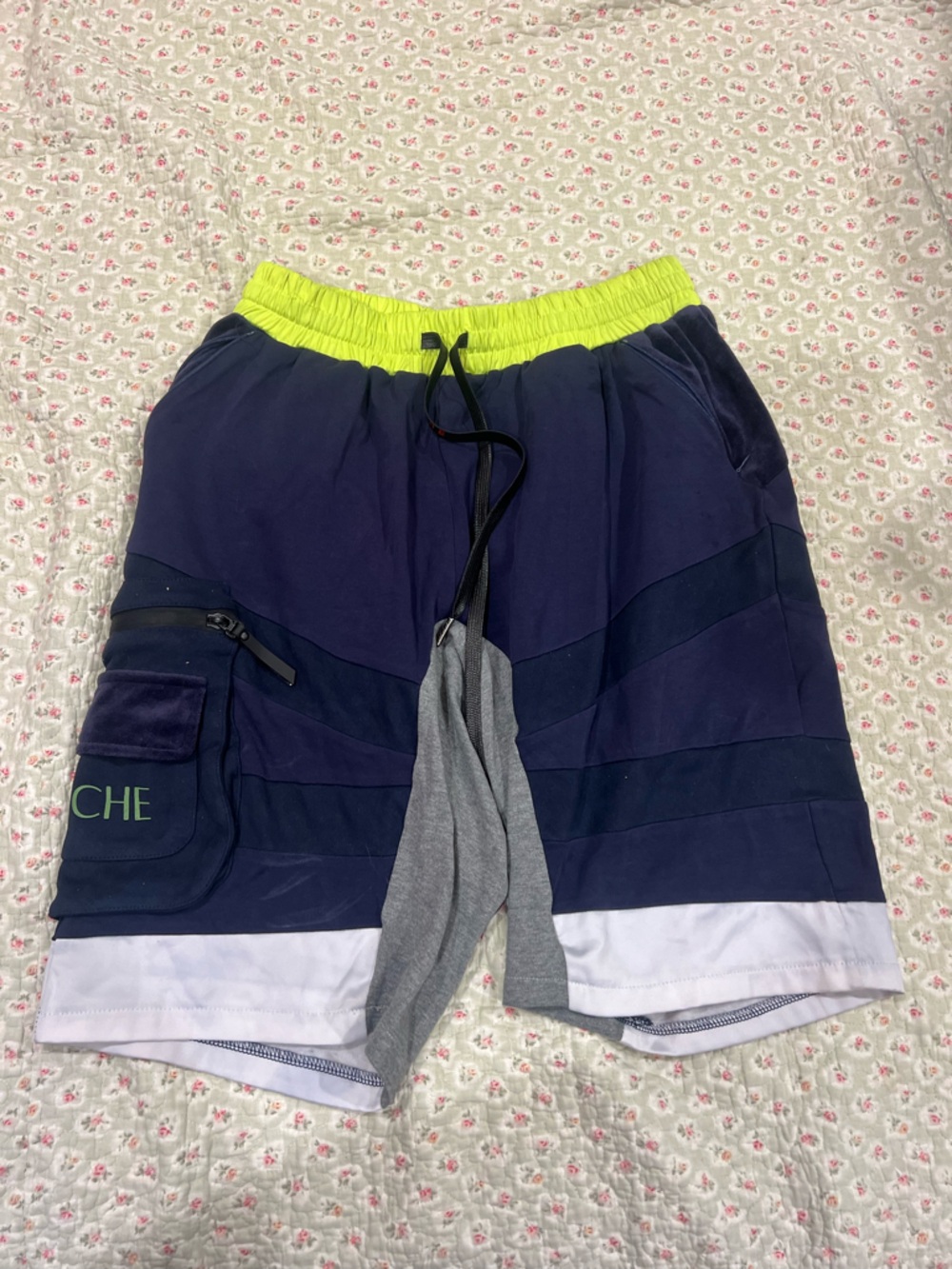 3.1 Phillip Lim Navy Shorts with Neon Lime Elastic Waistband